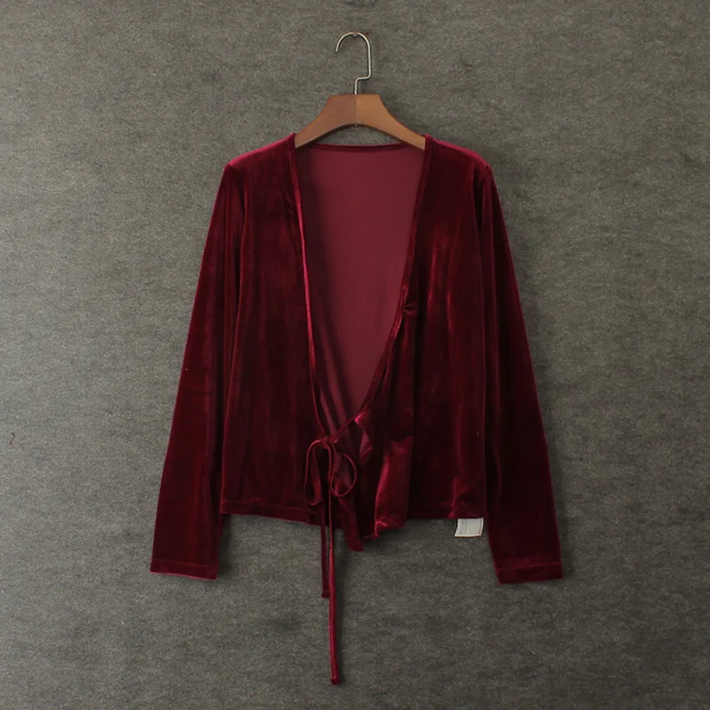 

Women's fashion vintage normic all-match lacing velvet cape short design deep V-neck long-sleeve outerwear