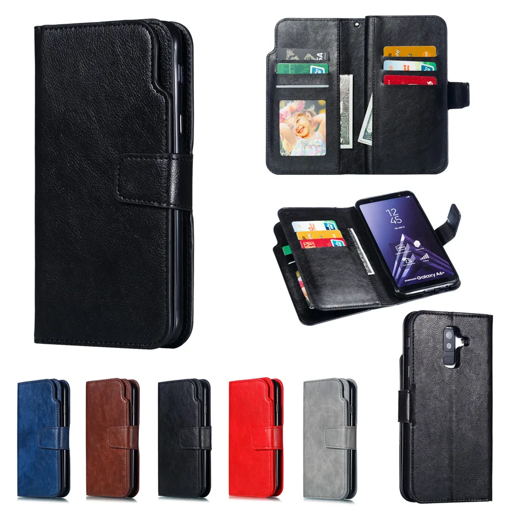 Leather case For Samsung Galaxy A6 A8 Plus A7 2018 Case Cover Wallet card holder Magnet Flip Phone cases on For Samsung Galaxy J4 J6 Plus Case Cover14