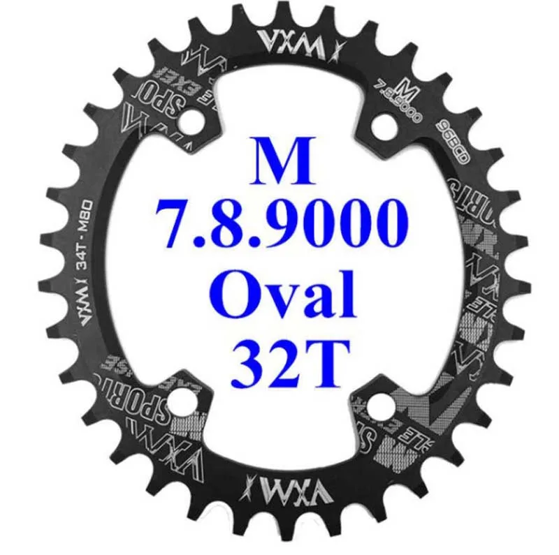 VXM 30T 32T 34T 36T 38T 96BCD алюминиевый сплав Овальный Круглый поднос Шатуны Дорожный велосипед лоток для M7000 M8000 M9000 Запчасти для велосипедов - Цвет: oval black 32T