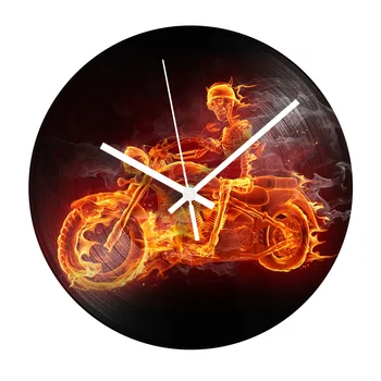 

12'' Motocycle Wall Clock Mute Watch Mechanism Skull Vinyl Record CD Clock Modern Home Decorative Kitchen Wall Clocks