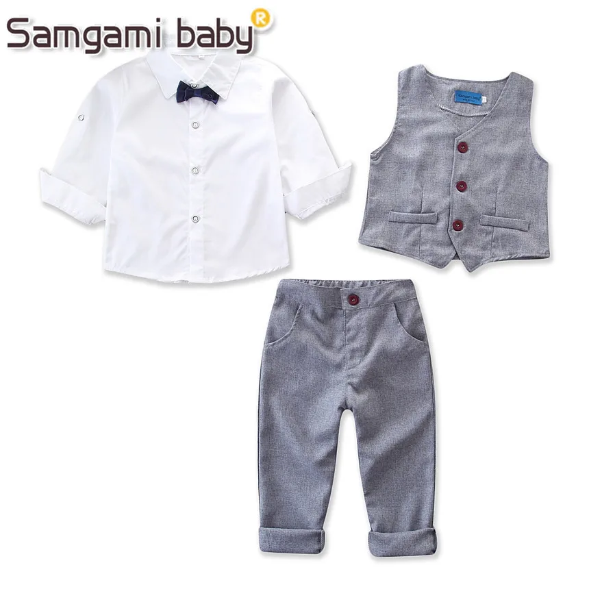 

Boys Clothing Set Long Sleeve Shirt Tops+vest+pants 3pcs Gentleman Suit Party Clothes Baby Boy Formal Costume Kids Outfits 2-6Y