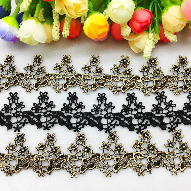 

GXINUG 10 Yards Gold Heart Flower Guipure Lace Fabric Trim African Wedding Dress Garment Edge Wrap Tape Ribbon Sewing Craft