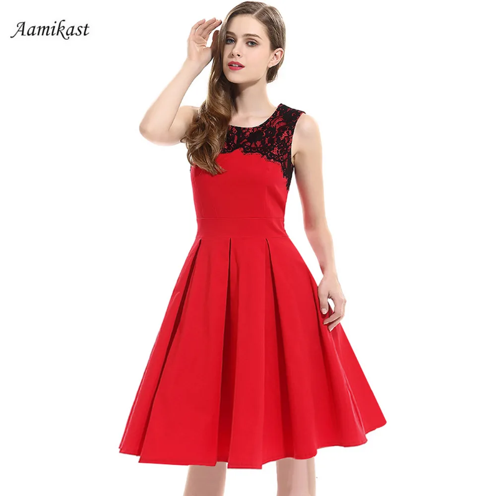 

Women Dresses 50S O-neck Sleeveless Lace Dress Summer Style Party Evening New Arrival Elegant Work Businesss Dresses for Ladies