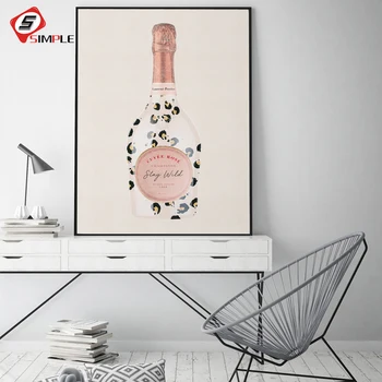 

Romantic Champagne Posters and Prints Nordic Stay Wild Leopard Canvas Painting Scandi Art Animal Prints For Girl Living Room