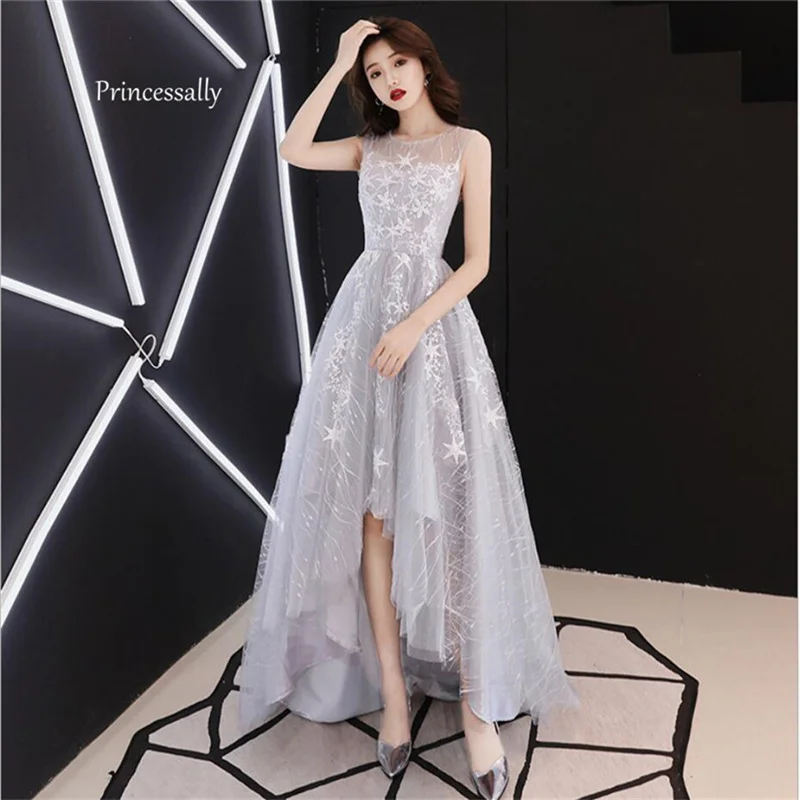 

New Gray Evening Dress High Low Elegant Short and Back Long Wedding Party Prom Gown Formal Birthday Dresses Abiti da Cerimonia
