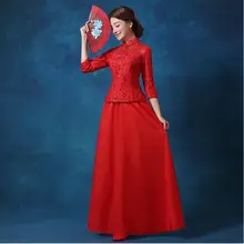 Long Chinese Wedding Lace Dress Cheongsam Women Red Shanghai Story Long Chinese Wedding Dress Qipao Cheongsam Party Dress Gown new red handmade nail bead women lace sexy qipao elegant chinese style wedding dress floral slim ankle length cheongsam