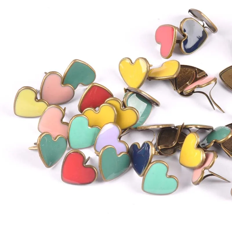 15PCs mix enamel Bronze Heart Diy Brads Scrapbooking Embellishment Fastener Brad Metal Crafts Decoration 16x14x14mm cp2268 metal brads scrapbooking decoration