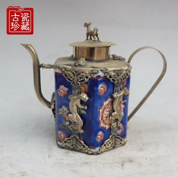 

Antique collection, archaize, silver pot, porcelain pot, wine pot, craft gift.