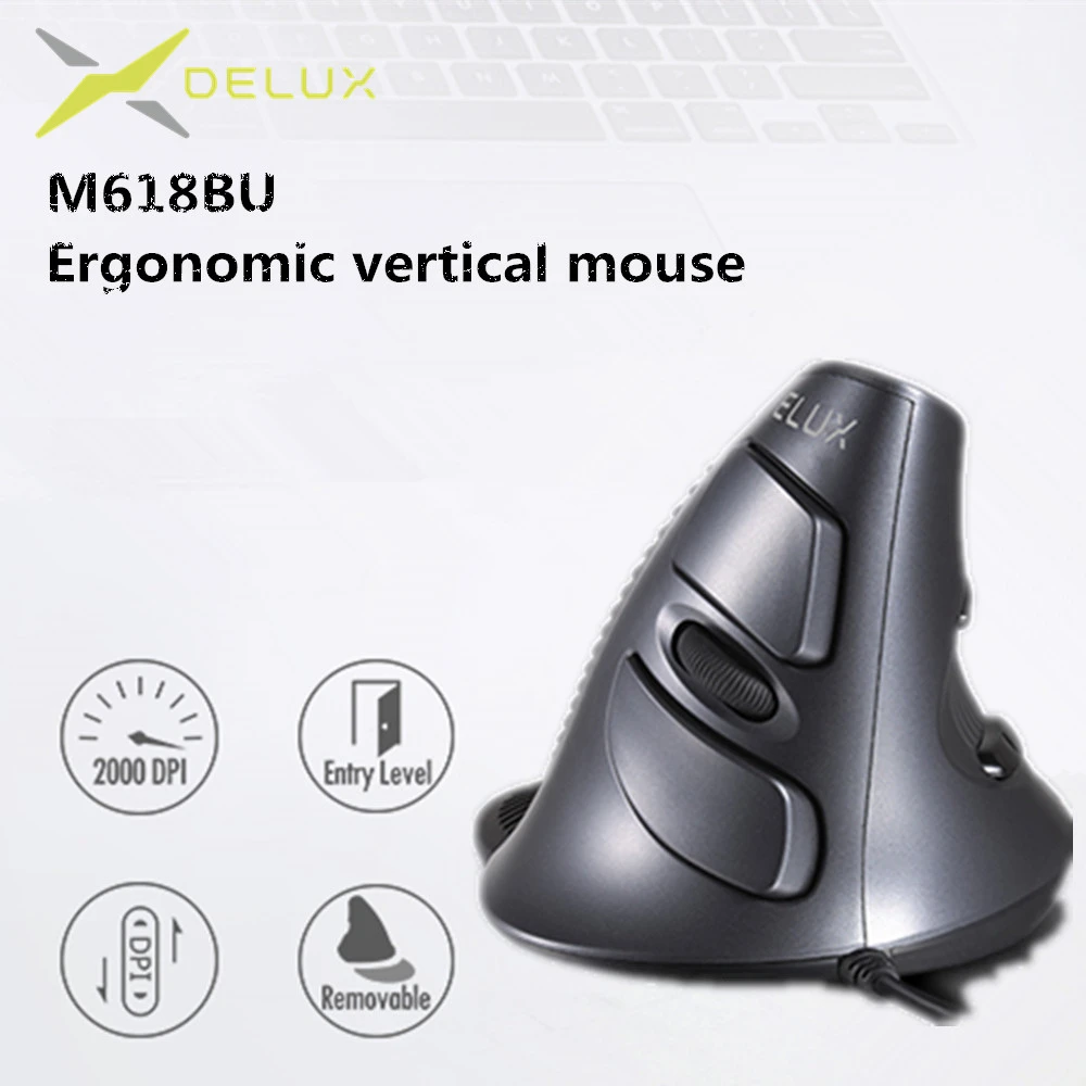 Delux M618 BU Ergonomic Vertical Mouse 6 Buttons 800/1200/1600 DPI ...