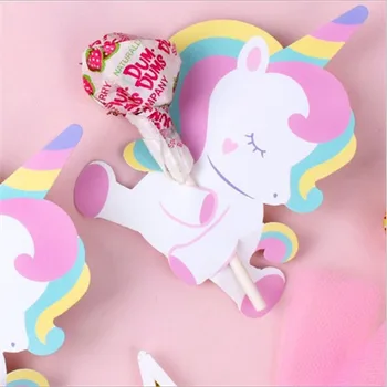 

50pcs/pack Unicorn Beer Lollipop Decoration Cards Cartoon Animal Candy Lollipop Cards Birthday Party Decorations Kids Favors