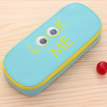 

New Design Double Eyes style pencil case kids pencil bag children cartoon school supplies stationery pu material estojo