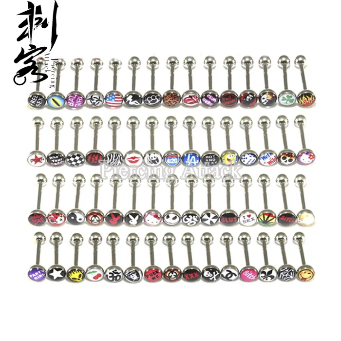 

Dome Logo Barbell Various Designs Logo Tongue Ring One of Each 50 Styles Lot of 50pcs Body Jewelry