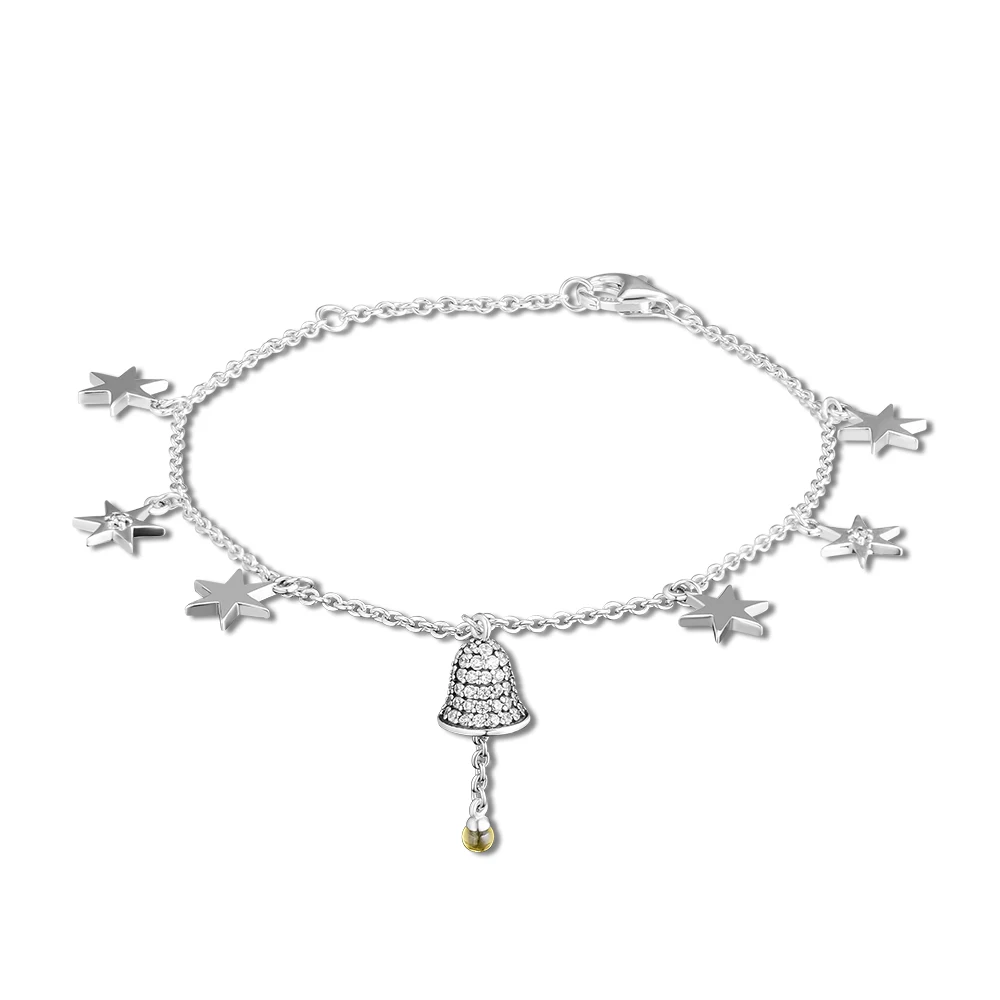 Праздничные колокольчики и браслеты со звездами с причудливыми золотыми и прозрачными CZ стерлингового серебра 925 пробы ювелирные изделия для женщин оптом