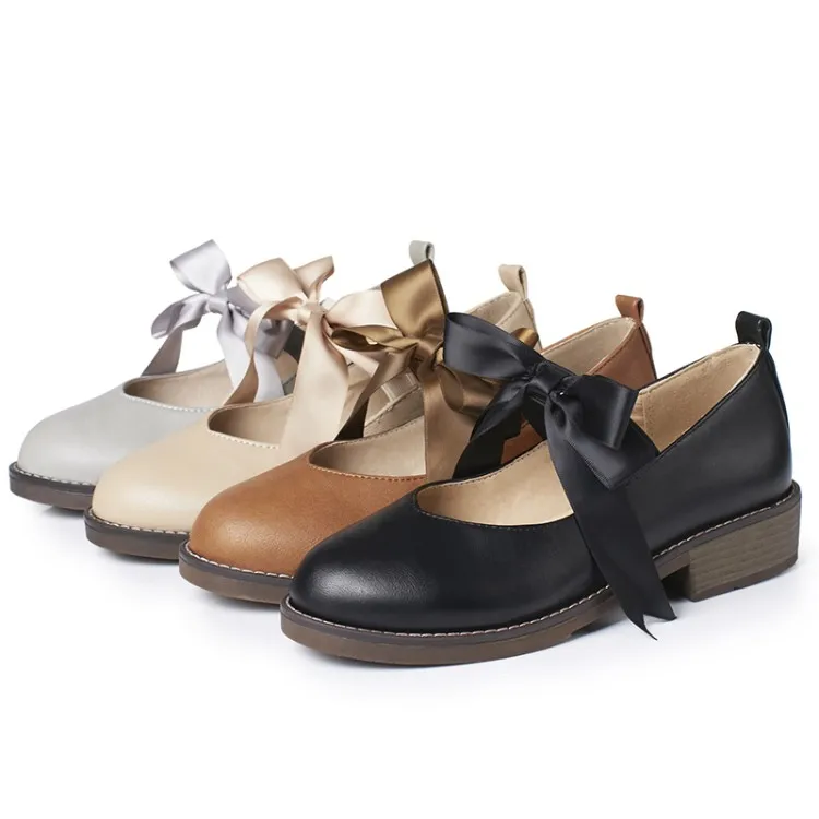 Для женщин Туфли-лодочки Обувь на среднем каблуке из искусственной кожи бабочка-узел скольжения на Мэри Джейн 2018 Демисезонный модные