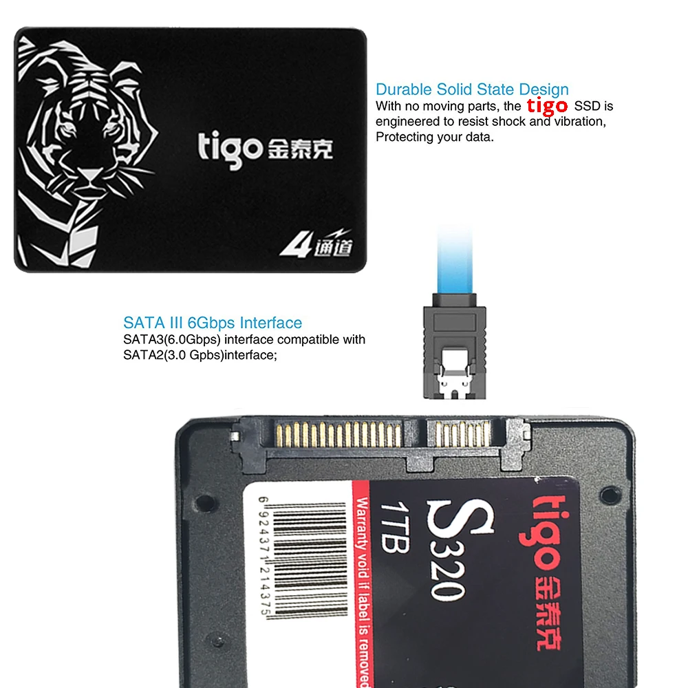 Tigo SSD 1 ТБ HDD 2,5 дюймов SATA3 1024GB Внутренний твердотельный накопитель 6 ГБ/сек. для настольных ПК S320 SATAIII HD высокая скорость