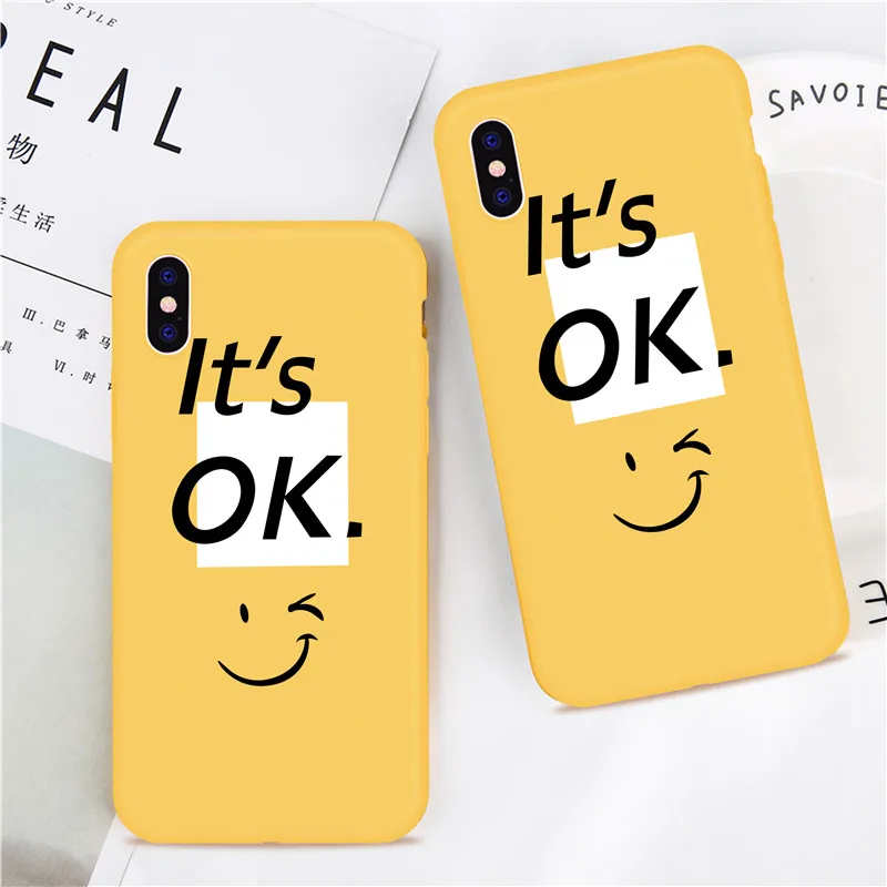 

Phone Cases For iPhone X 8 6 7 6 Plus 5 5SE TPU Soft Fashion Cute Text Smiley Pattern Cartoon Yellow DIFFRBEAUTY Silicone Coque