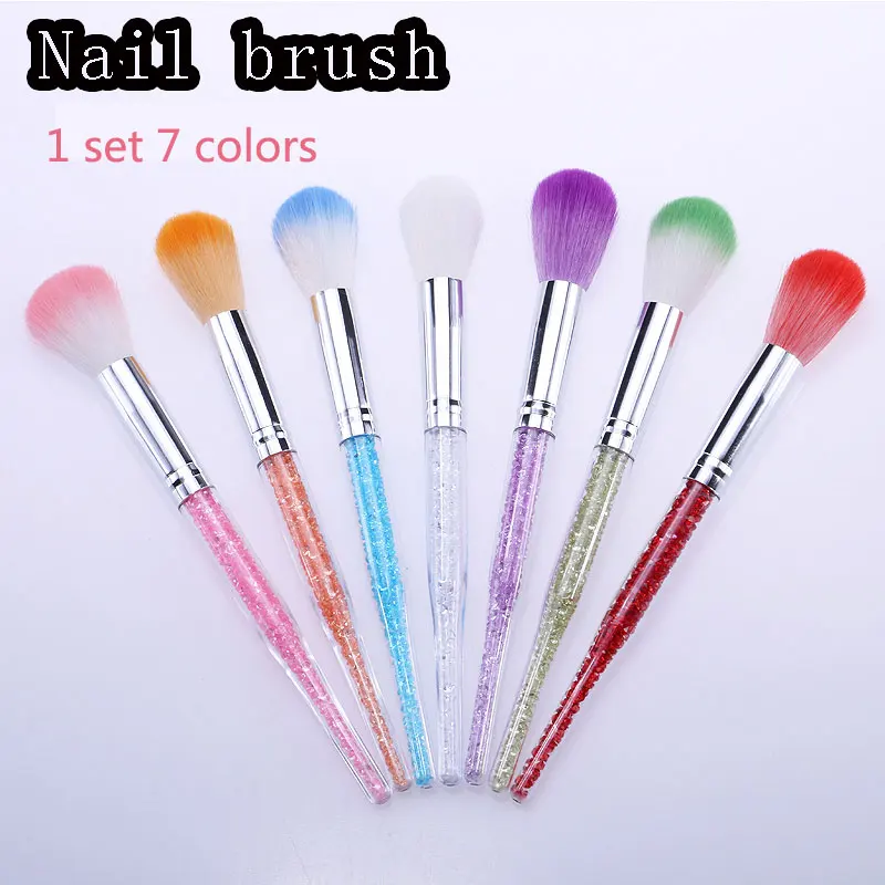 

7pcs/set Nail Art Glitter Brush Dust Clean Acrylic UV Gel Powder Remover Rhinestone Handle Nylon Makeup Foundation Manicure