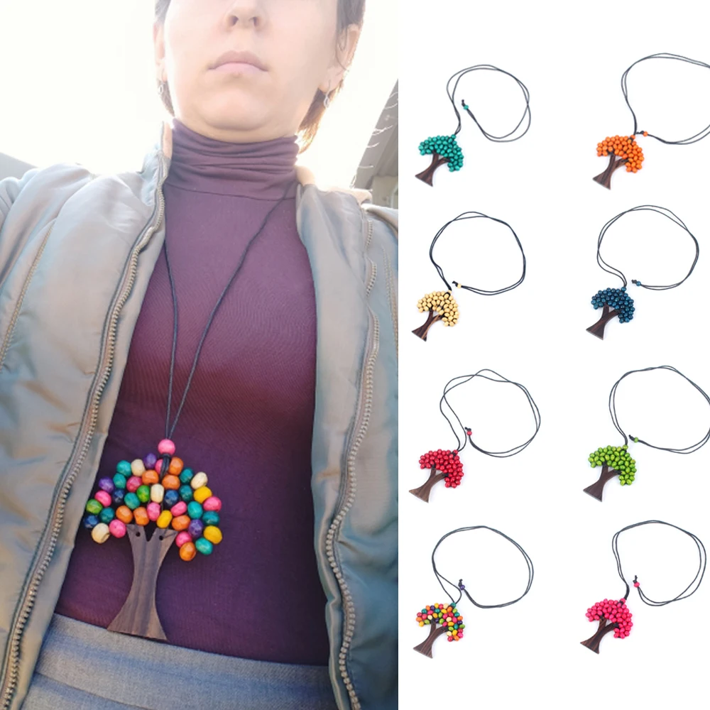 

Tree of Life Necklace Explosion models Europe and America selling bohemian style wooden beads hand-woven