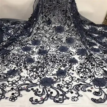 

African Lace Fabric With Beads And Sequins 2019 High Quality 3D Flower Mesh Lace Fabric Applique For Nigerian Wedding ZHA82-3