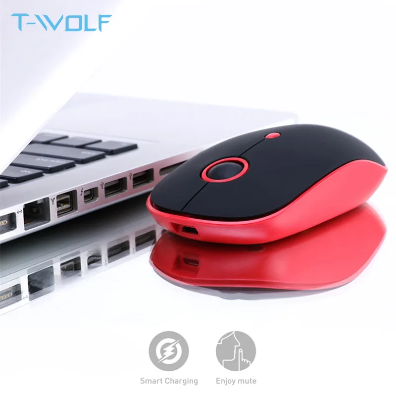 Pаспродажа T WOLF Q10 Беспроводная перезаряжаемая компьютерная мышь 2,4 ГГц Бесшумная тонкая компьютерная мышь Портативная USB оптическая мышь 1600 dpi для Macbook ...