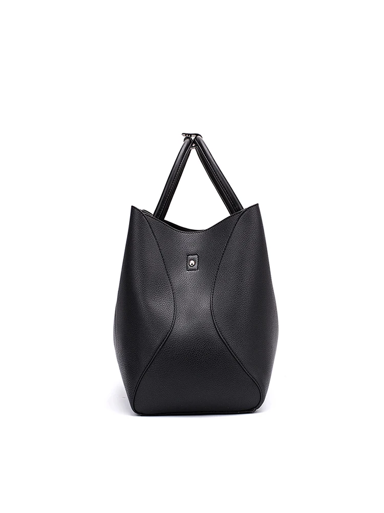 Miyaco Brand Women Handbags Dress Ladies Bag Small Casual Tote Black Leather Top-Handle Bag with Floral Pouch