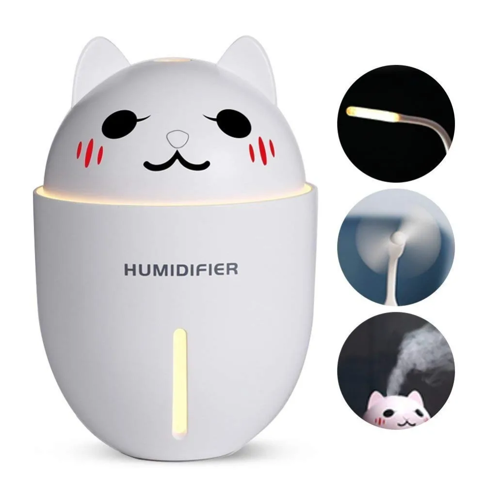 

USB humidifier+LED Night Light Spray Fans,3 in 1 Multifunctional Portable with Creative Cute Cat Design for Car Home Office
