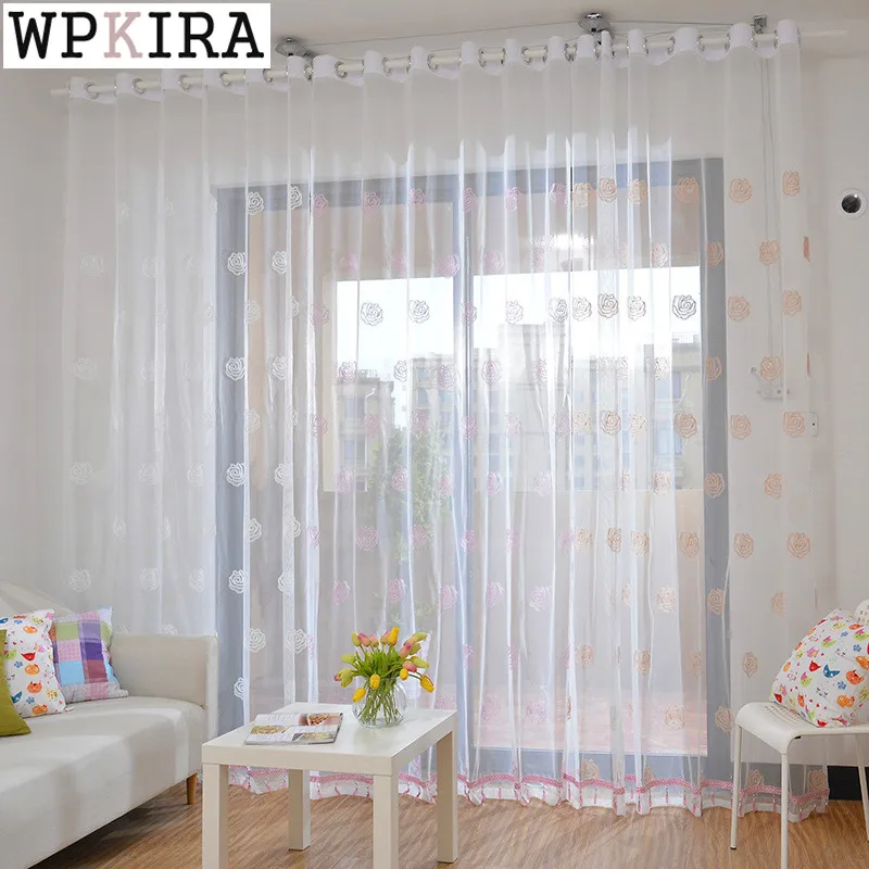 

New Tulle Bedroom Orange Simple Fresh Curtain Living Room Study Pink Rose Embroidered Curtain Tulle Can Be Customized WS001&30