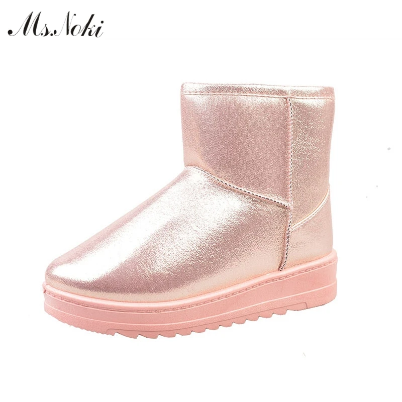 Winter Waterproof Snow Boots Women Platform Warm Plush Ankle Boots Pu Leather Flat Heel Girls Cotton