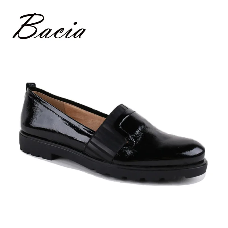 

Bacia--Women Genuien Leather Loafers Round Head Black Flats Slip on Causal Shoes Patent Leather High Quality Handmade Flat VB015