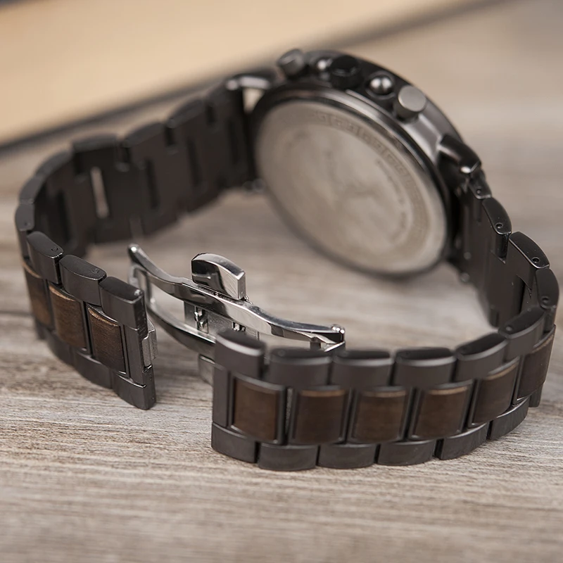 BOBO BIRD Luxury Stylish Men Watch Wood & Stainless Steel Band Chronograph Timepiece Relogio Masculino In Wood Gift Box L-R25