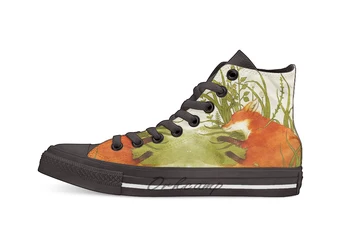 

Fox Sleeping Design breathable Casual High Top lace-up Canvas shoes sneakers
