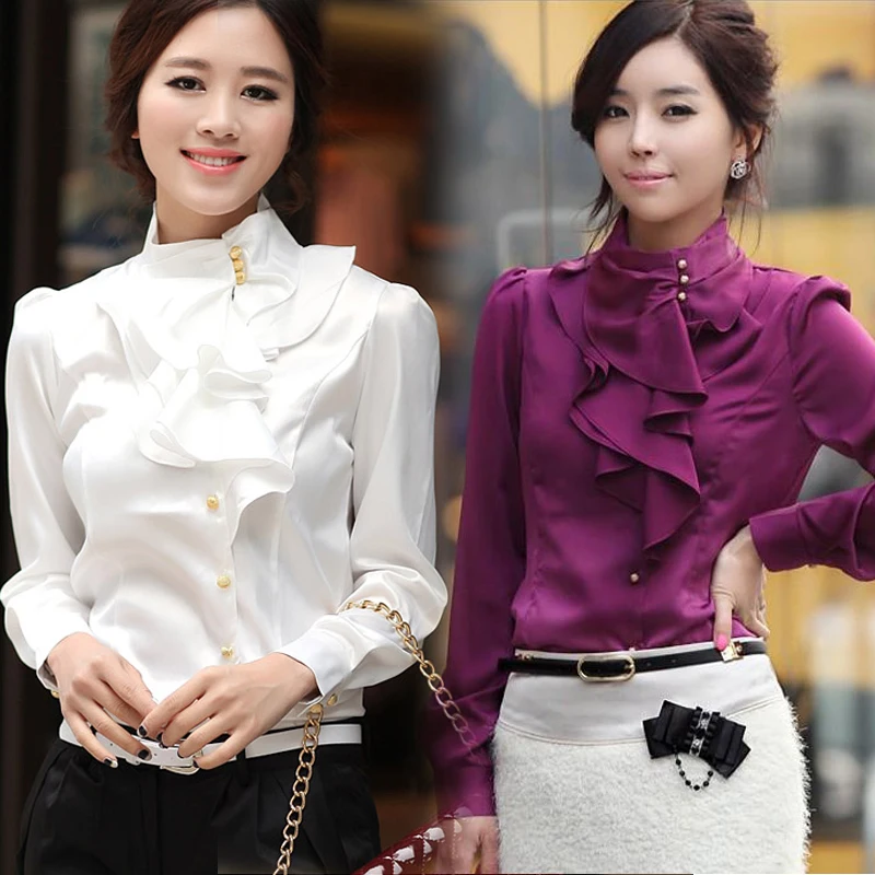 

2015 Promotional new fashion women ruffle shirts OL shirt fashionable tops faux long sleeve sexy for office lady TX02