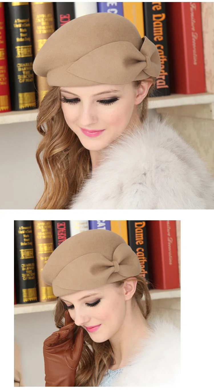 Winter Beret  Beanies Hat Women's Wool Hat Fashion Female Beret Cap French Trilby Soft Pillbox Hat Dress Hat