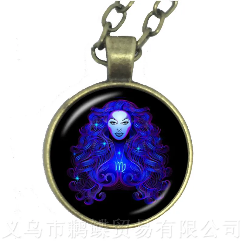 Twelve Constellations Zodiac Pendants Necklaces Glass Cabochon Choker Chain Pisces Leo Cancer Necklace For Womens Clothing Gifts | Украшения