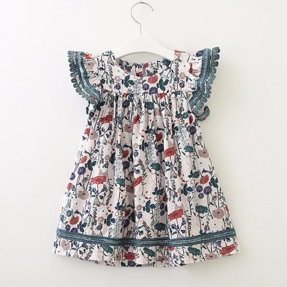 newest summer Dress Toddler Kids Baby Girls Clothes Lace Floral Printing Party Princess Dresses 0117