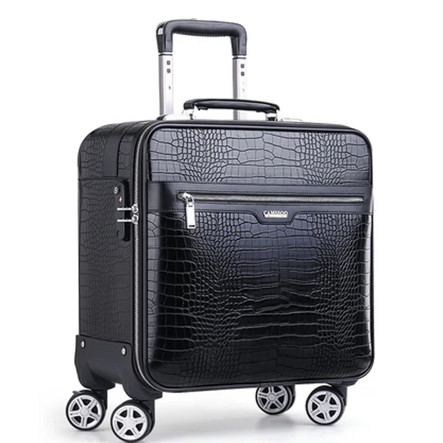Men high quality Crocodile pattern PU Leather cabin trolley suitcase Women business rolling luggage on wheels 3
