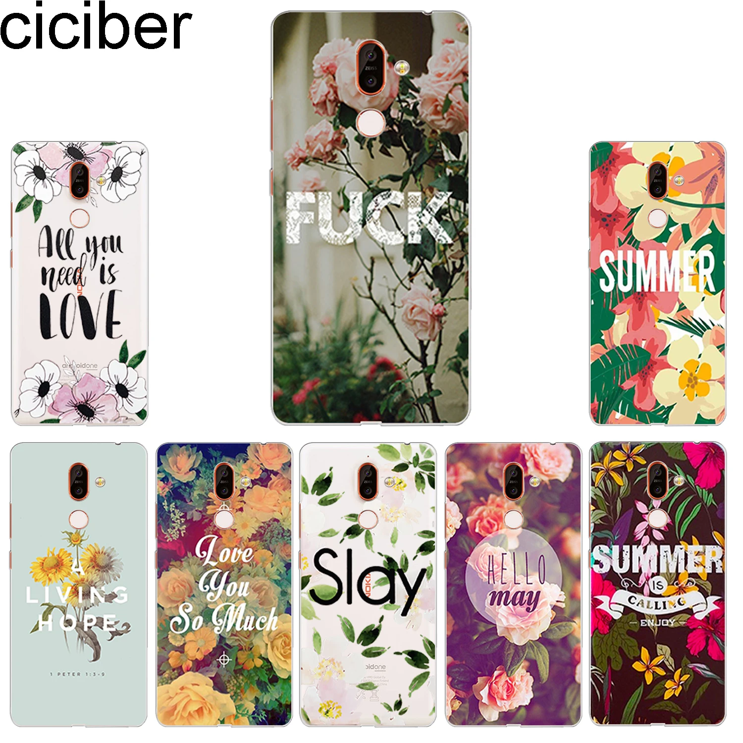 

ciciber Phone Case for Nokia 9 PureView 1 2 3 5 6 7 8 Sirocco Soft TPU Back Cover for Nokia 2.1 3.1 5.1 6.1 7.1 8.1 Plus Flower