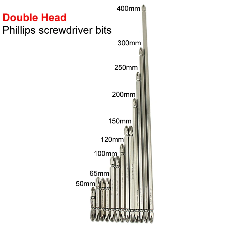

13pcs/lot Double Head Phillips PH1 PH2 PH3 Cross Screwdriver Bit Electric Bits 50/65/100/120/150/200/250/300/400mm Length