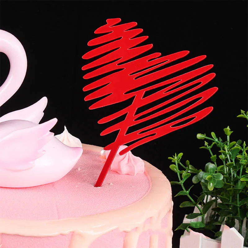 Украшения для торта в форме сердца с золотым блеском, акриловые, Новые вечерние украшения на день рождения - Цвет: 4 Red