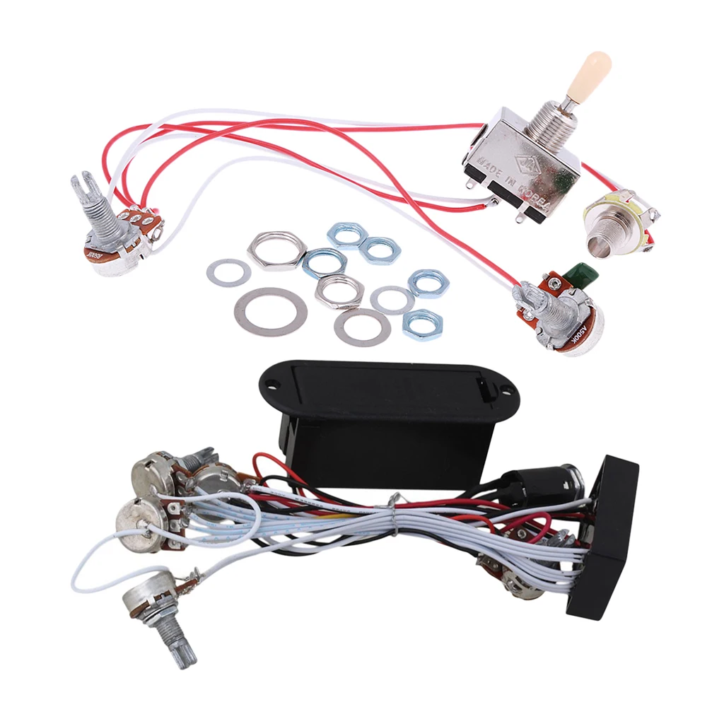 Tooyful Electric Guitar Bass Wiring Harness 3-Way Switch 1V1T with Active EQ Pickup Volume Tone Control Guitar Wiring Harness 