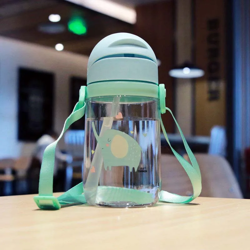 Hot 420ml Baby Learning Drinking Water Bottles Feeding Sippy Cup With Handles snd Strap Newborns Kids Cute Cartoon Leakproof Cup