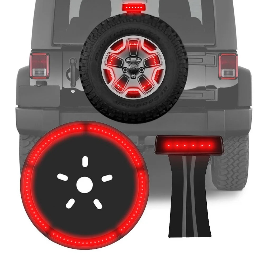 black spare tire wheel accessory brake light led ring 3rd jeep spare tire led light