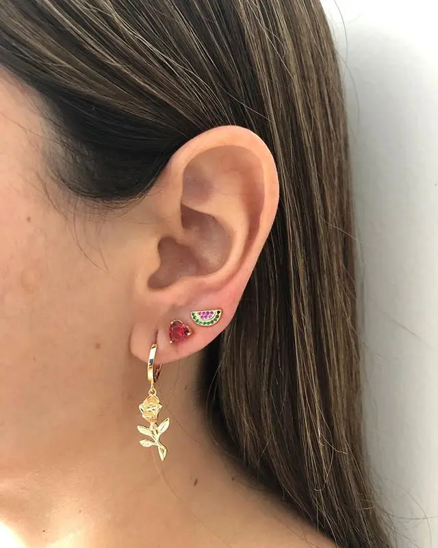 

2019 summer gold silver color cz paved Watermelon earring women girl delicate minimal Fruit Watermelon Slice charm jewelry gifts