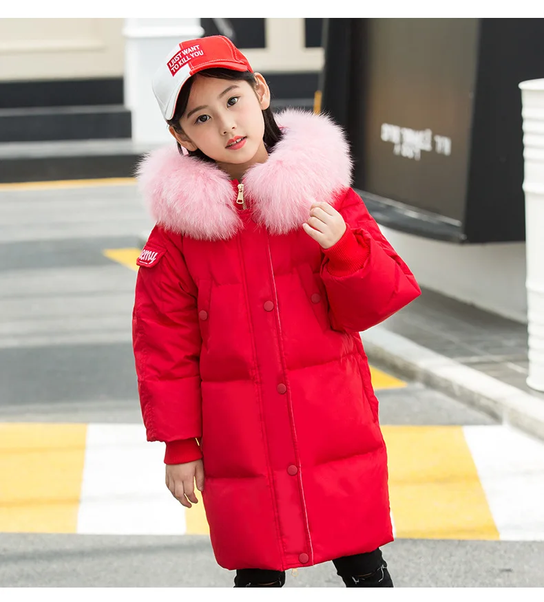 Зимние теплые куртки-пуховики для девочек детские ветрозащитные пальто с капюшоном Детская длинная Повседневная куртка с карманами-30