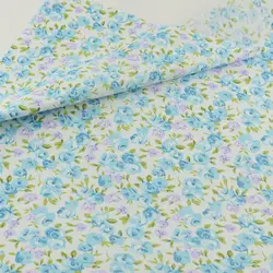 Floral Cotton Fabric Sewing Cloth Crafts Bedding Decoration Teramila Fabrics Home Textile Tissue Light Blue Patchwork Quilting