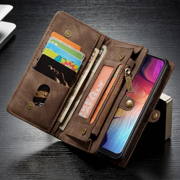 

Leather Mobile Phone Pouch Bags Cases For Samsung Galaxy A20 A20E A30 A40 A50 A70 A80 Zipper Buckle Detachable Flip Cover Case