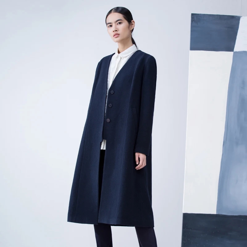 Asymétrique white Mélanges Redéfinir 2018 Coa Red Casual De La Woolen Plus Laine cou Longue Veste Blue Lâche Manteau Solide Amii Femmes Coat V navy Coat Taille Fentes D'hiver df8gYUqw