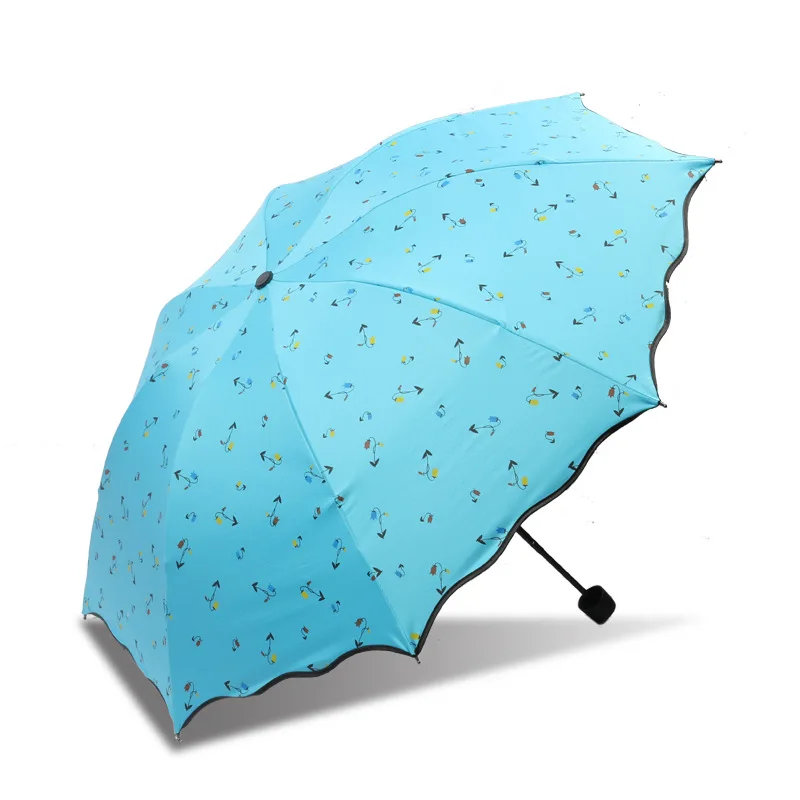 

Four-color Flower Sun Umbrella Sun Protection UV Folding Umbrella Dual-use Black Plastic Sun Umbrella Three-fold Umbrella
