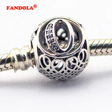 925 пробы серебряные ювелирные изделия Подходит Pandora талисманы Браслеты Винтаж O с ясно фианит бусины