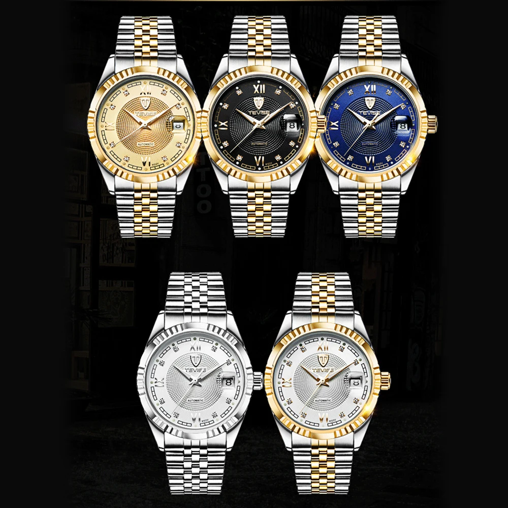 TEVISE Mechanical Watch Men Luminous Date Men's Watches Luxury Automatic Watch Men Clock With Metal Watch Bracelets Dropshipping (7)